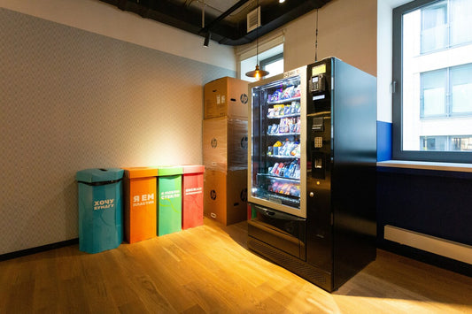 A vending machine inside the building