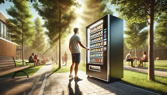 A man using a vending machine in a park