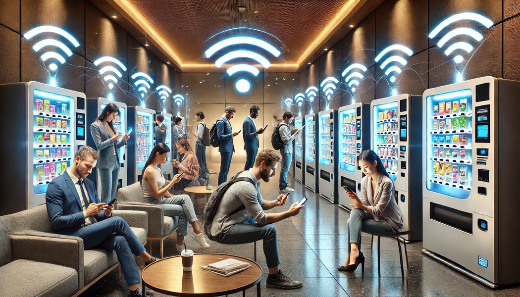 A waiting area with a vending machine