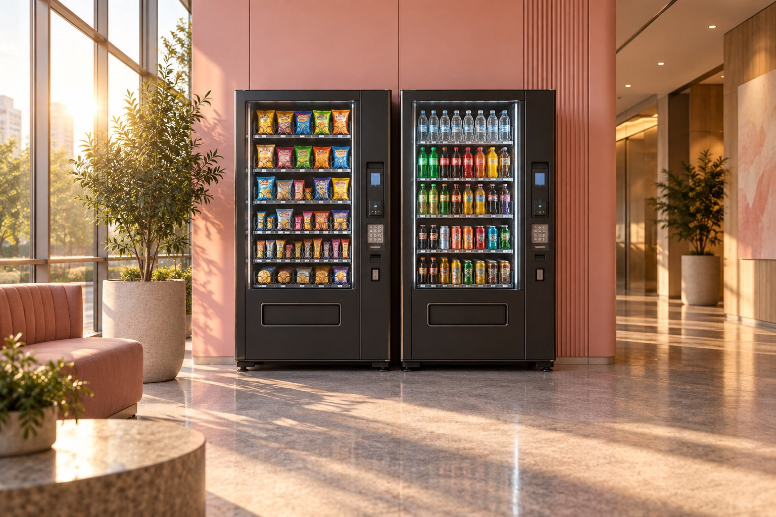 Premium snack and beverage vending machines in a modern South Florida property