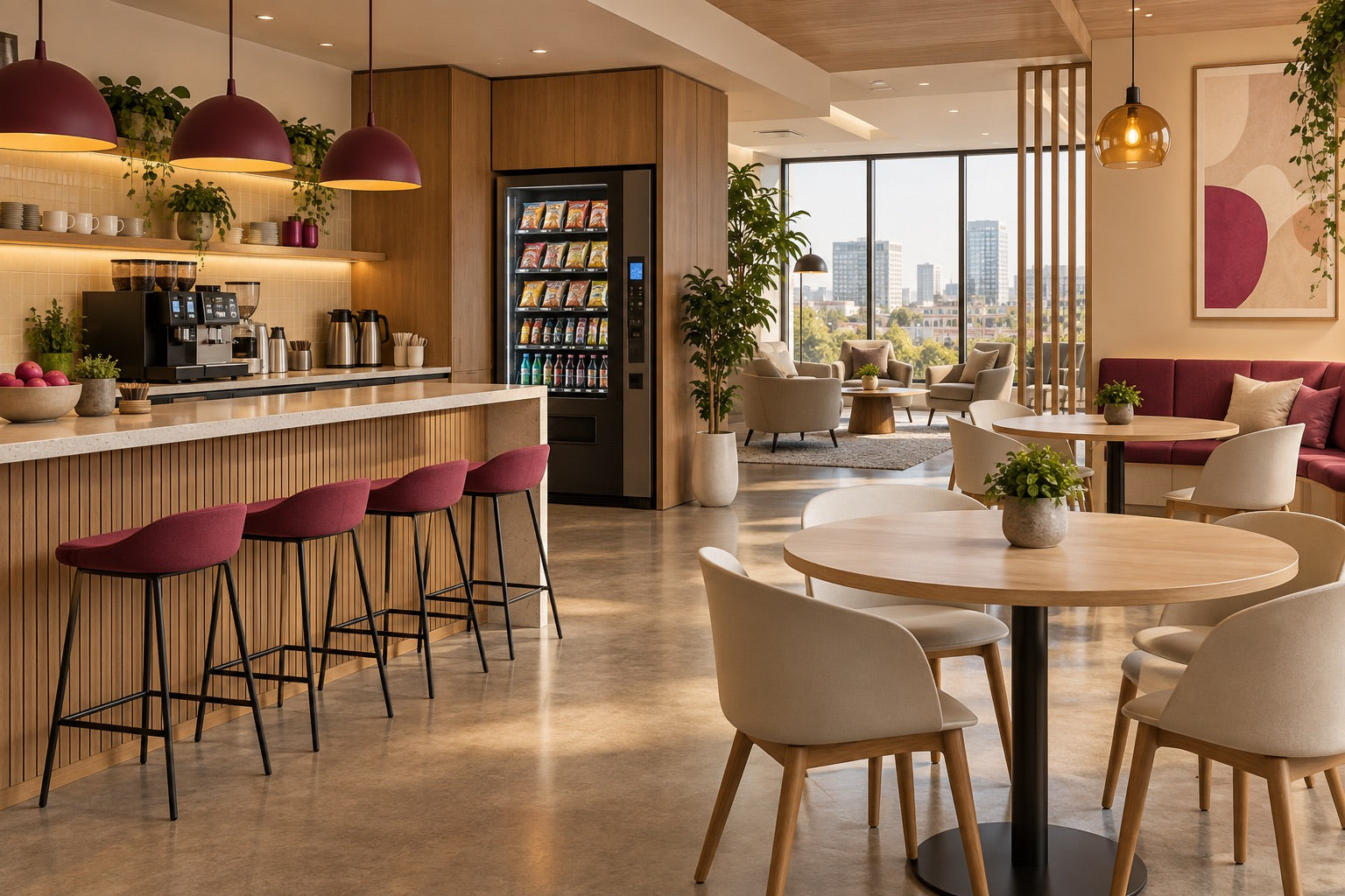 Illustrative modern workplace breakroom